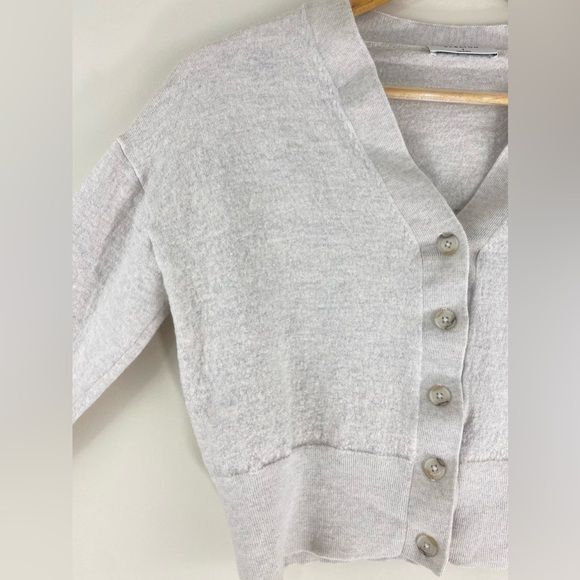 Babaton Merino Wool Cropped Cardigan Woman’s Small Beige Button Front V Neck - Picture 3 of 10